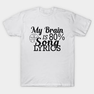 Music Lover - My brain is 80% song lyrics T-Shirt
